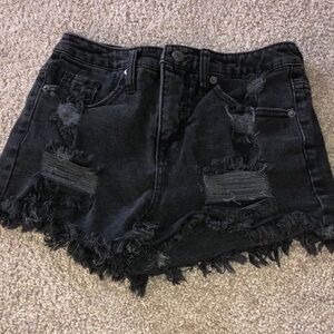 Trendy Black Distressed Denim Shorts